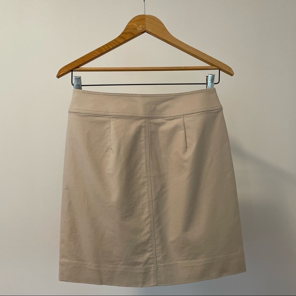 Ann Taylor Khaki Tan Mini Pencil Skirt Full Zip Front Snap Pockets - Picture 2 of 4